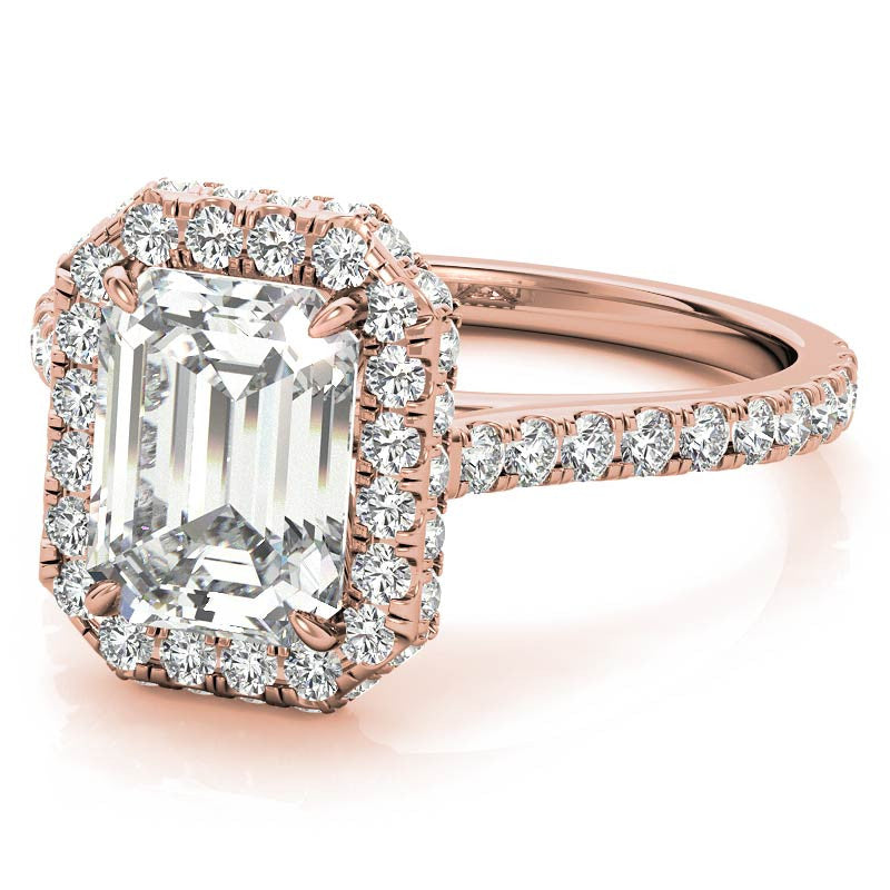 Emerald / Radiant Moissanite Double Halo Engagement Ring