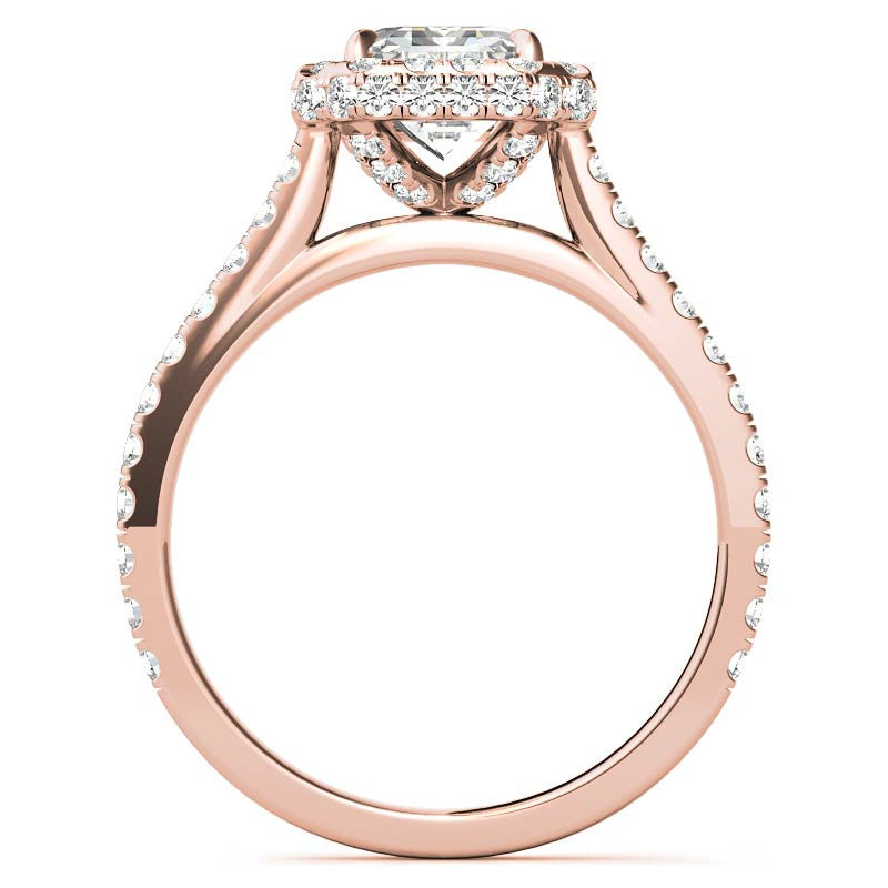 Emerald / Radiant Moissanite Double Halo Engagement Ring