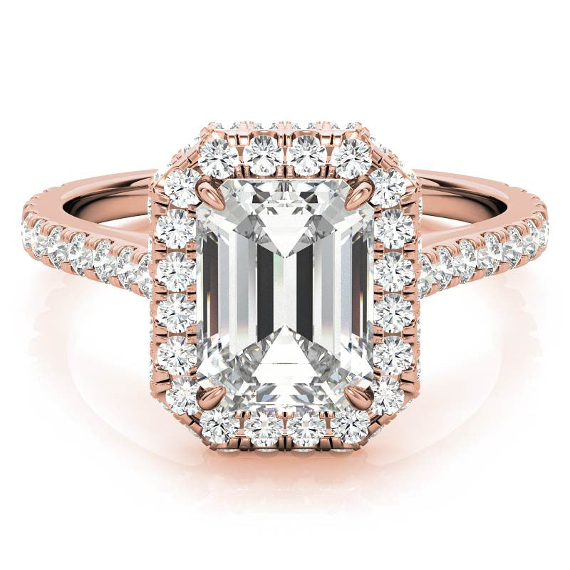 Emerald / Radiant Moissanite Double Halo Engagement Ring