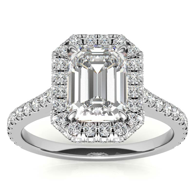 Emerald / Radiant Moissanite Double Halo Engagement Ring