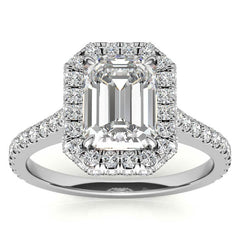 Emerald / Radiant Moissanite Double Halo Engagement Ring