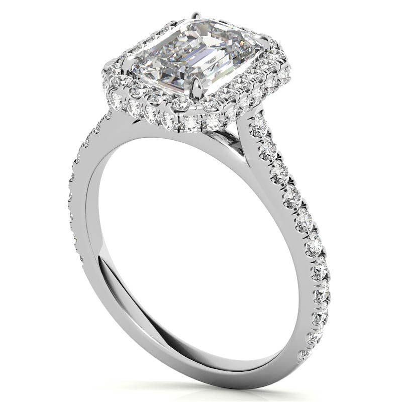 Emerald / Radiant Moissanite Double Halo Engagement Ring