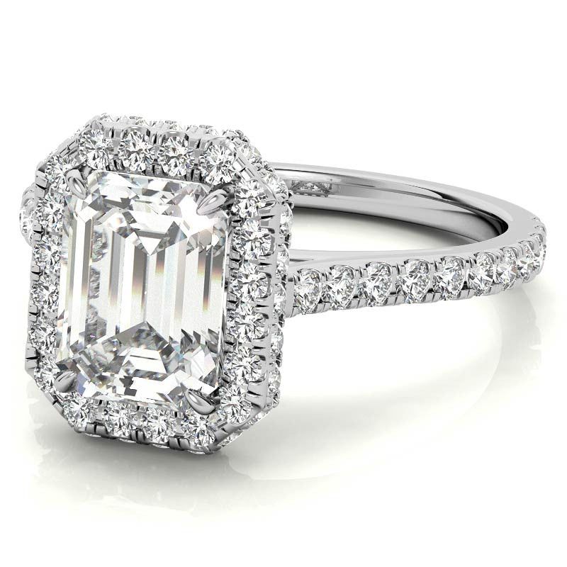Emerald / Radiant Moissanite Double Halo Engagement Ring
