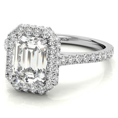 Emerald / Radiant Moissanite Double Halo Engagement Ring