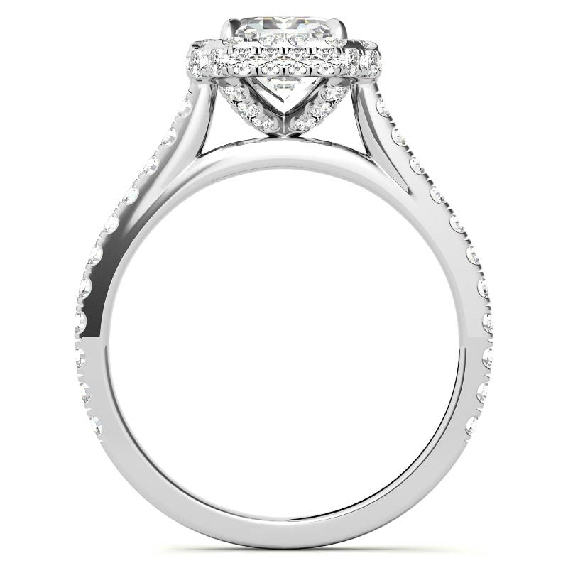 Emerald / Radiant Moissanite Double Halo Engagement Ring