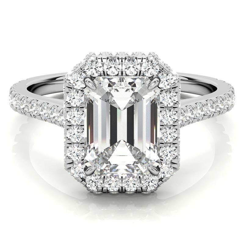 Emerald / Radiant Moissanite Double Halo Engagement Ring