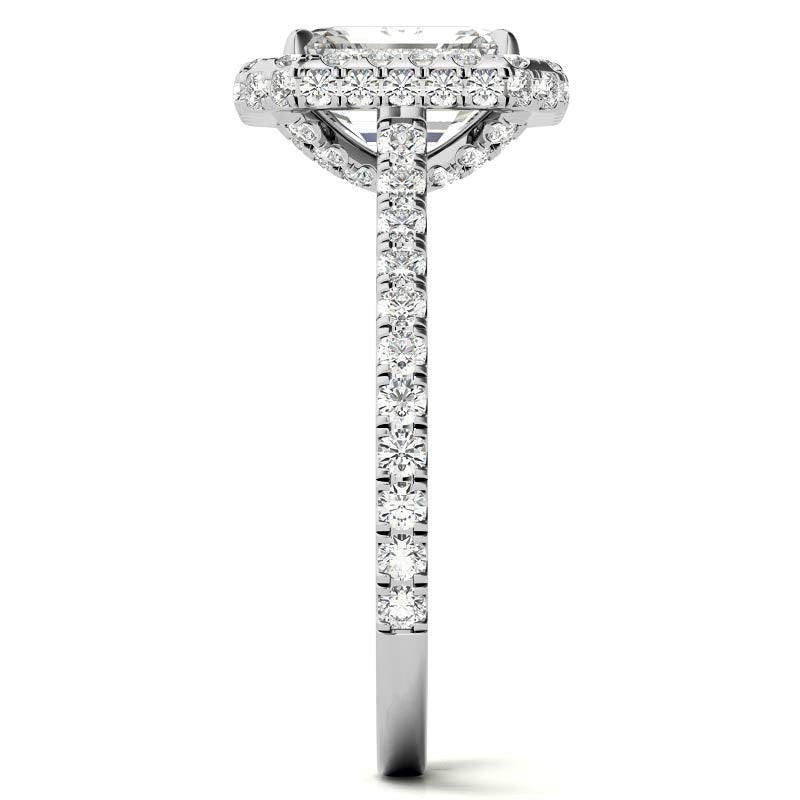 Emerald / Radiant Moissanite Double Halo Engagement Ring