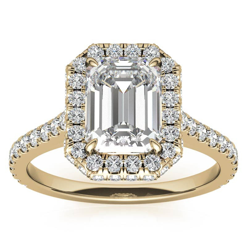 Emerald / Radiant Moissanite Double Halo Engagement Ring