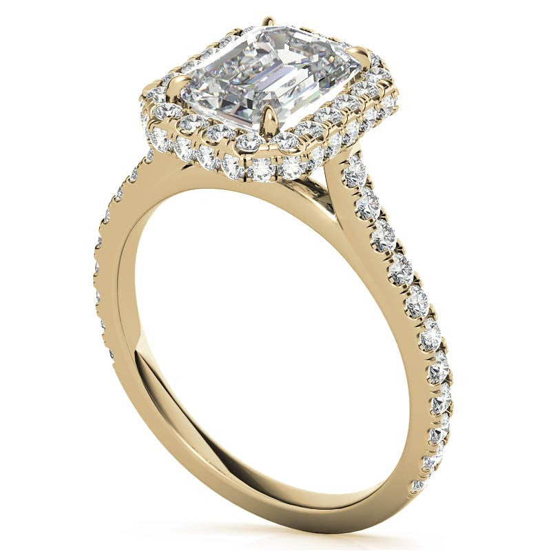 Emerald / Radiant Moissanite Double Halo Engagement Ring