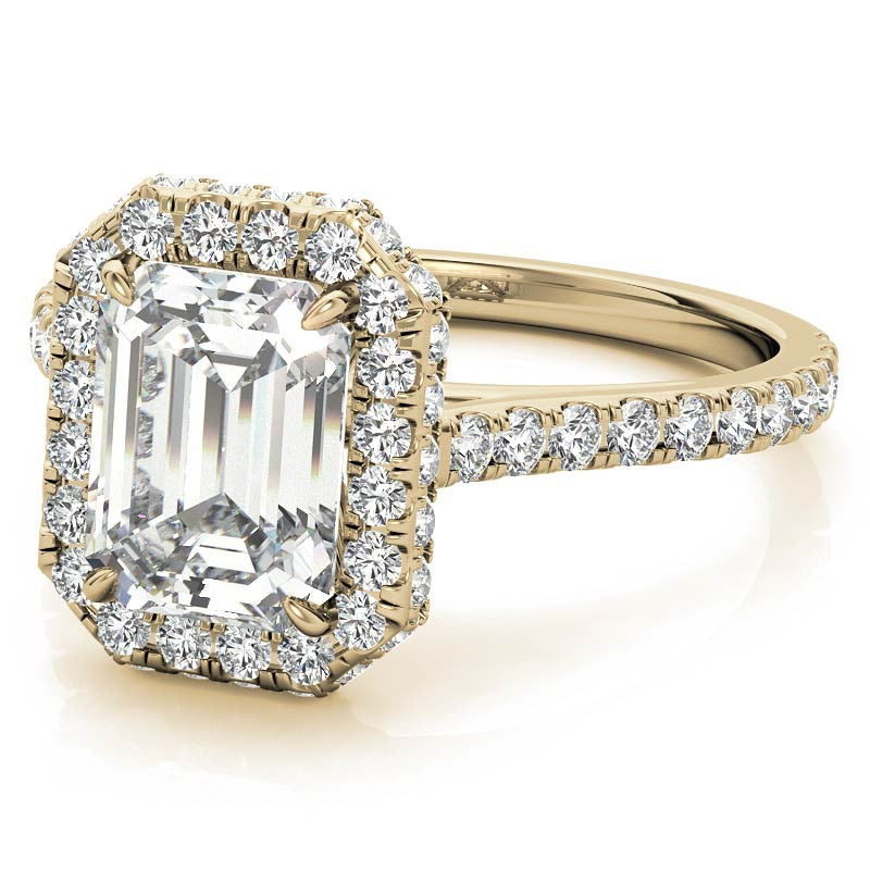 Emerald / Radiant Moissanite Double Halo Engagement Ring