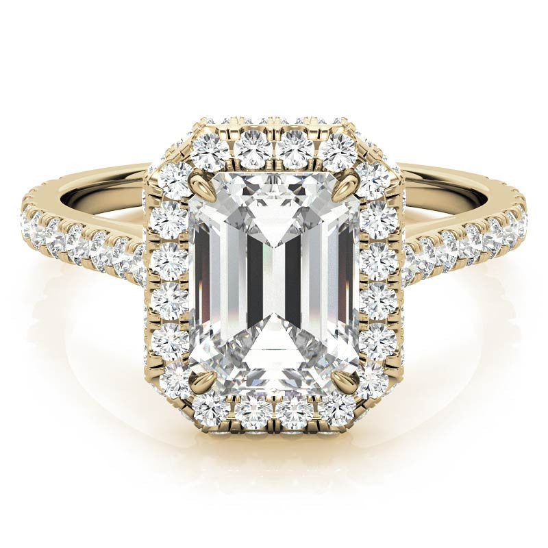 Emerald / Radiant Moissanite Double Halo Engagement Ring