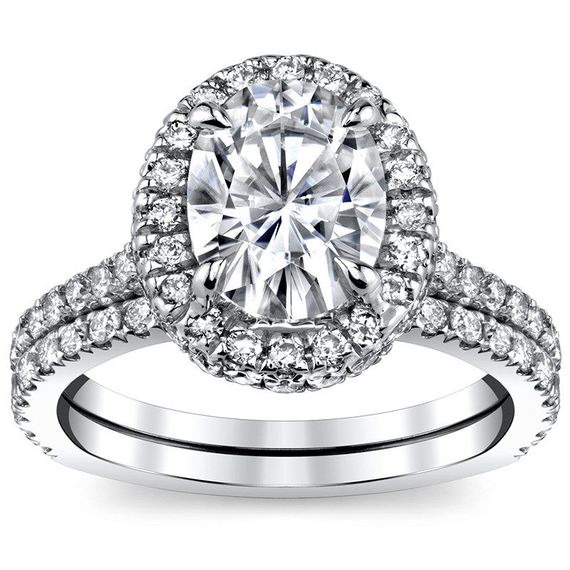 Oval Moissanite Double Halo Engagement Ring