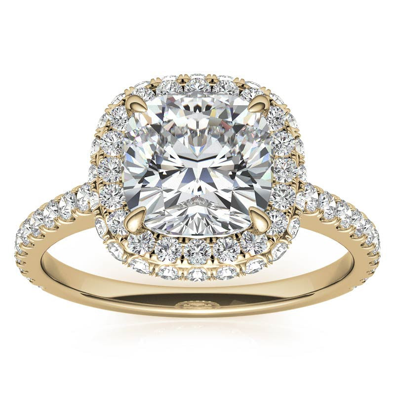 Cushion Moissanite Double Halo Engagement Ring