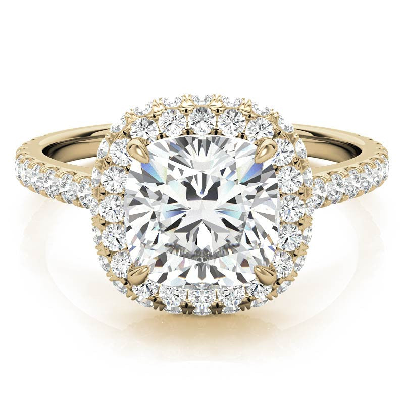 Cushion Moissanite Double Halo Engagement Ring