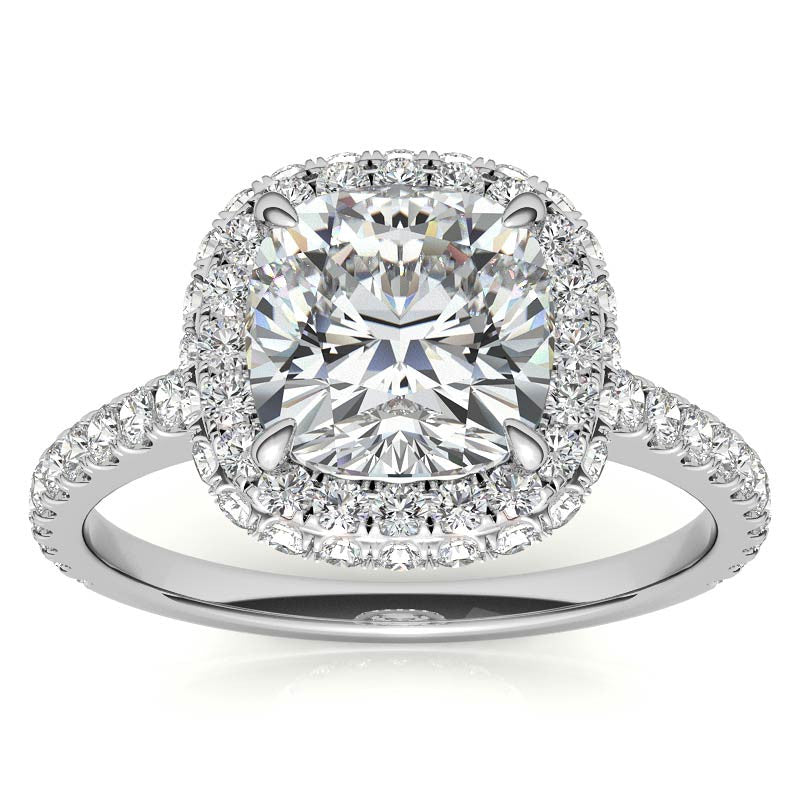 Cushion Moissanite Double Halo Engagement Ring