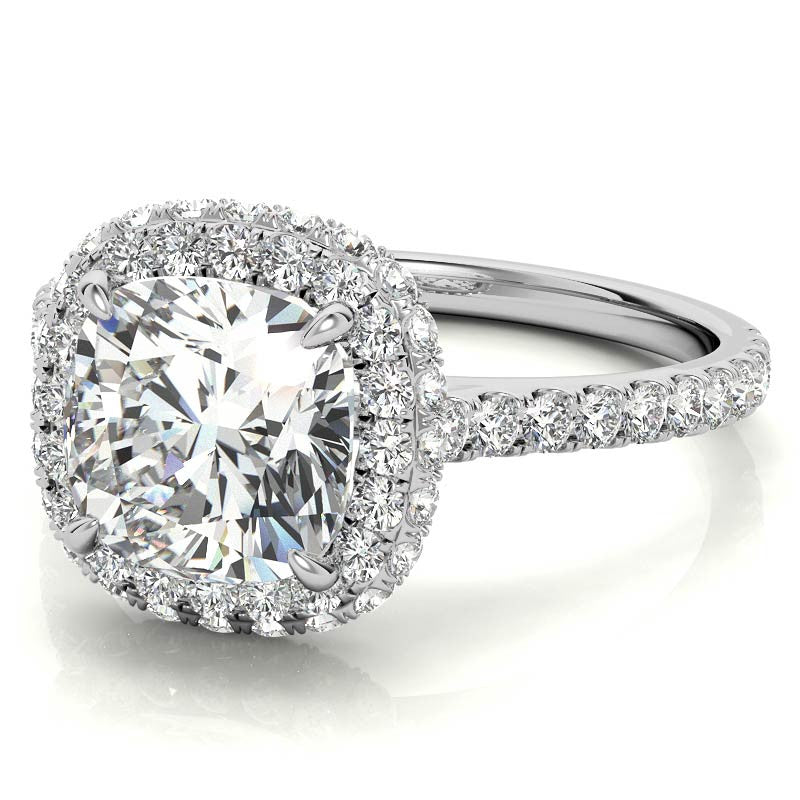 Cushion Moissanite Double Halo Engagement Ring
