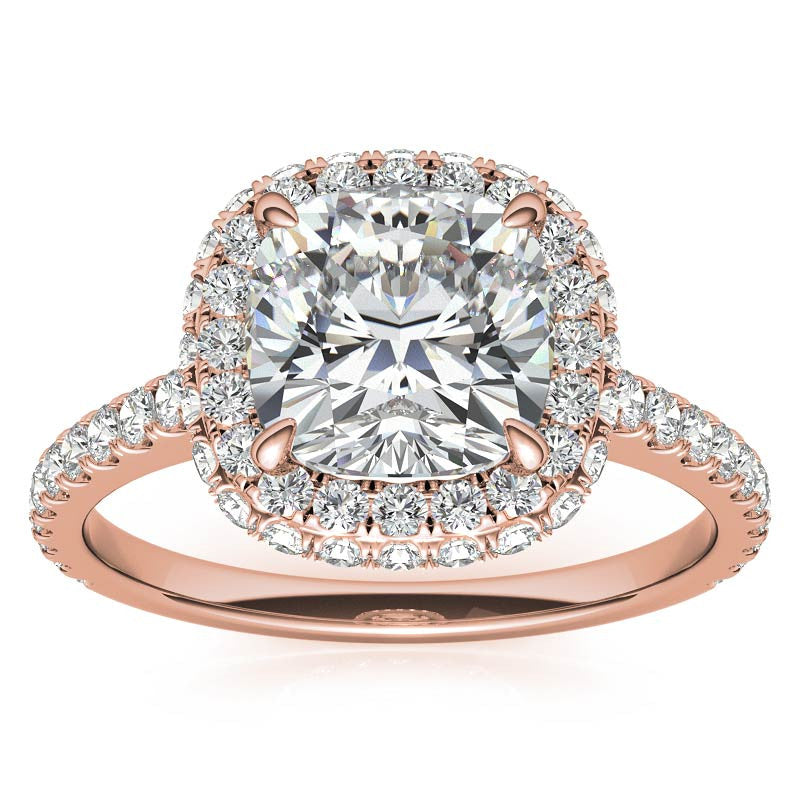Cushion Moissanite Double Halo Engagement Ring