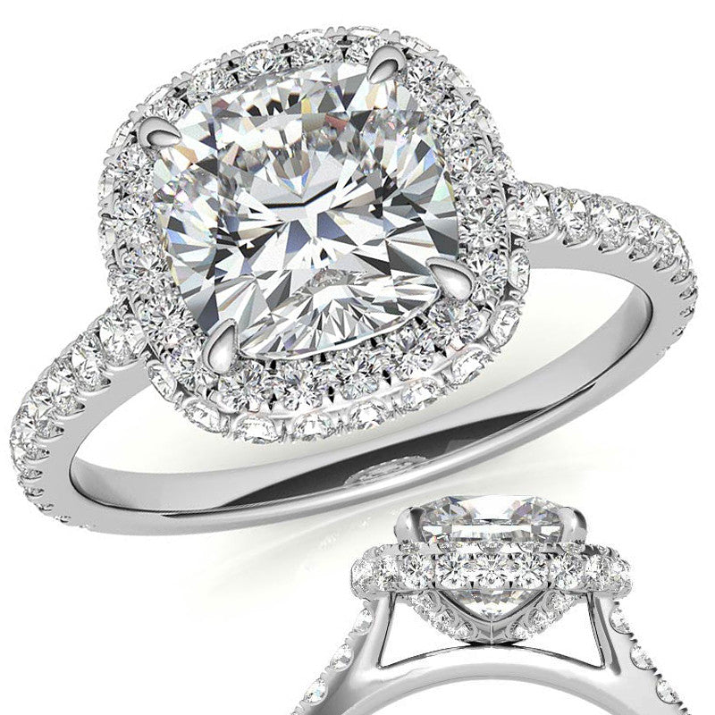 Cushion Moissanite Double Halo Engagement Ring