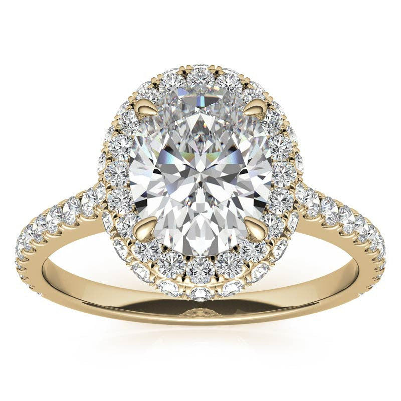 Oval Moissanite Double Halo Engagement Ring