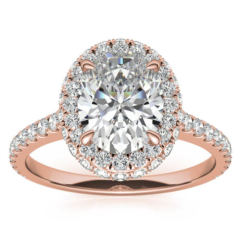 Oval Moissanite Double Halo Engagement Ring