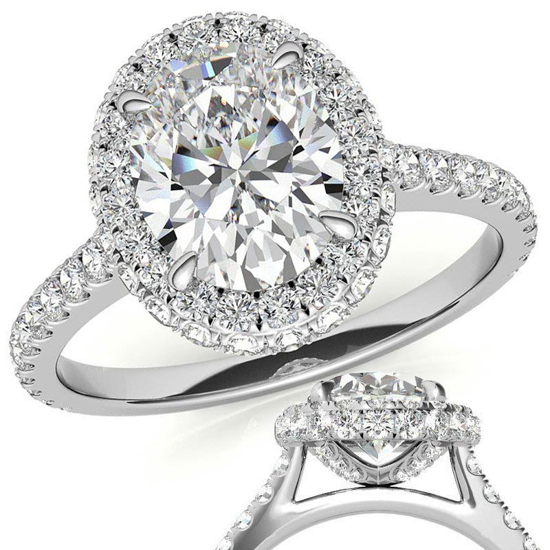 Oval Moissanite Double Halo Engagement Ring