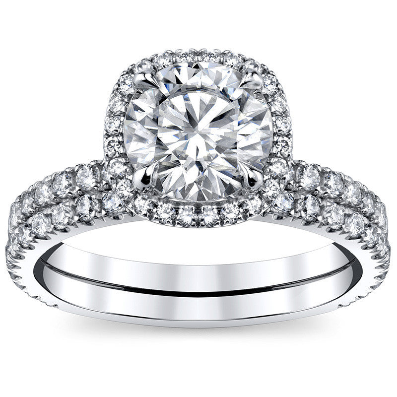 Round Brilliant Moissanite with Cushion Halo Engagement Ring