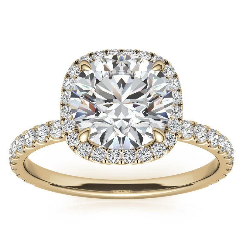 Round Brilliant Moissanite with Cushion Halo Engagement Ring