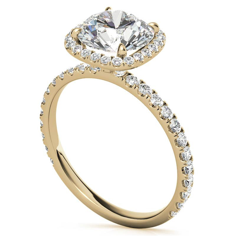 Round Brilliant Moissanite with Cushion Halo Engagement Ring