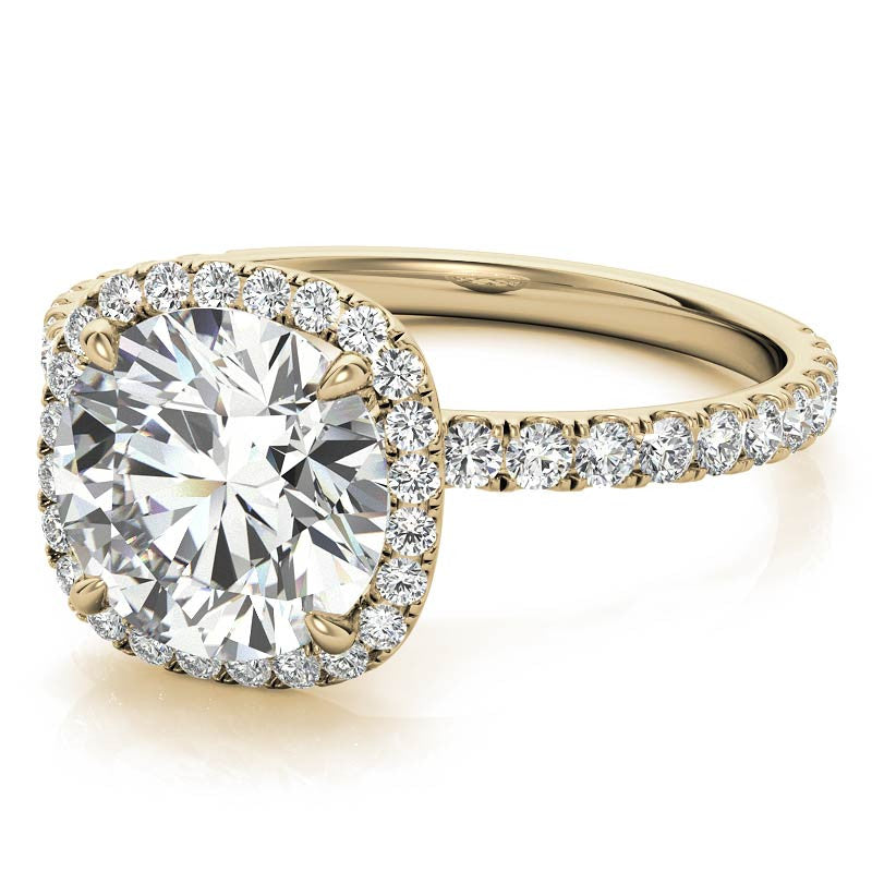 Round Brilliant Moissanite with Cushion Halo Engagement Ring
