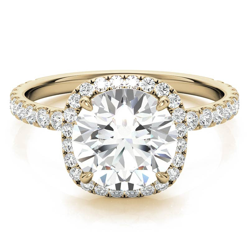 Round Brilliant Moissanite with Cushion Halo Engagement Ring
