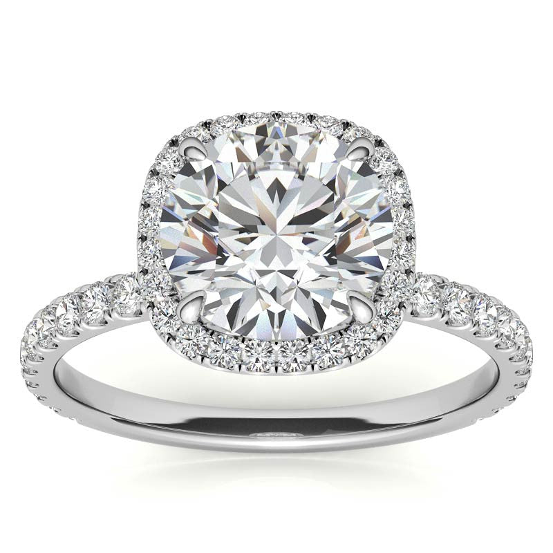 Round Brilliant Moissanite with Cushion Halo Engagement Ring