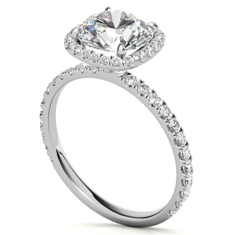 Round Brilliant Moissanite with Cushion Halo Engagement Ring