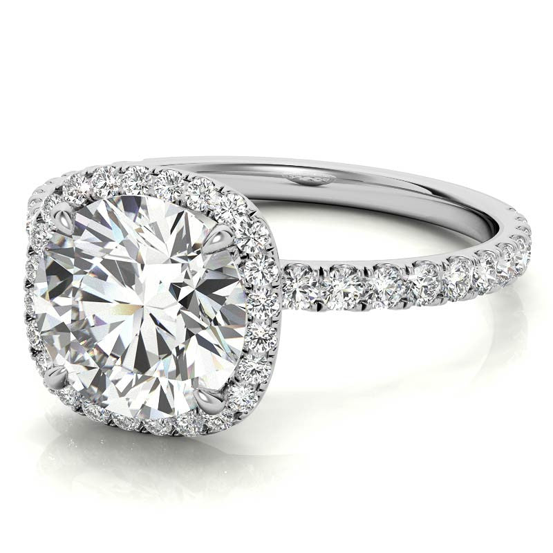 Round Brilliant Moissanite with Cushion Halo Engagement Ring