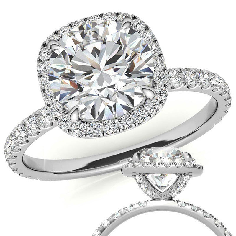 Round Brilliant Moissanite with Cushion Halo Engagement Ring