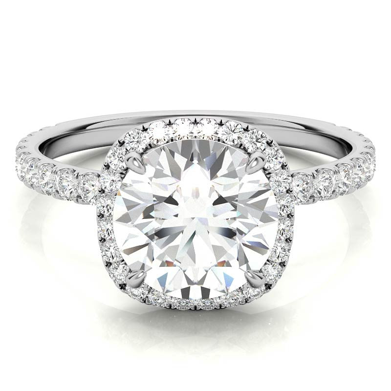 Round Brilliant Moissanite with Cushion Halo Engagement Ring