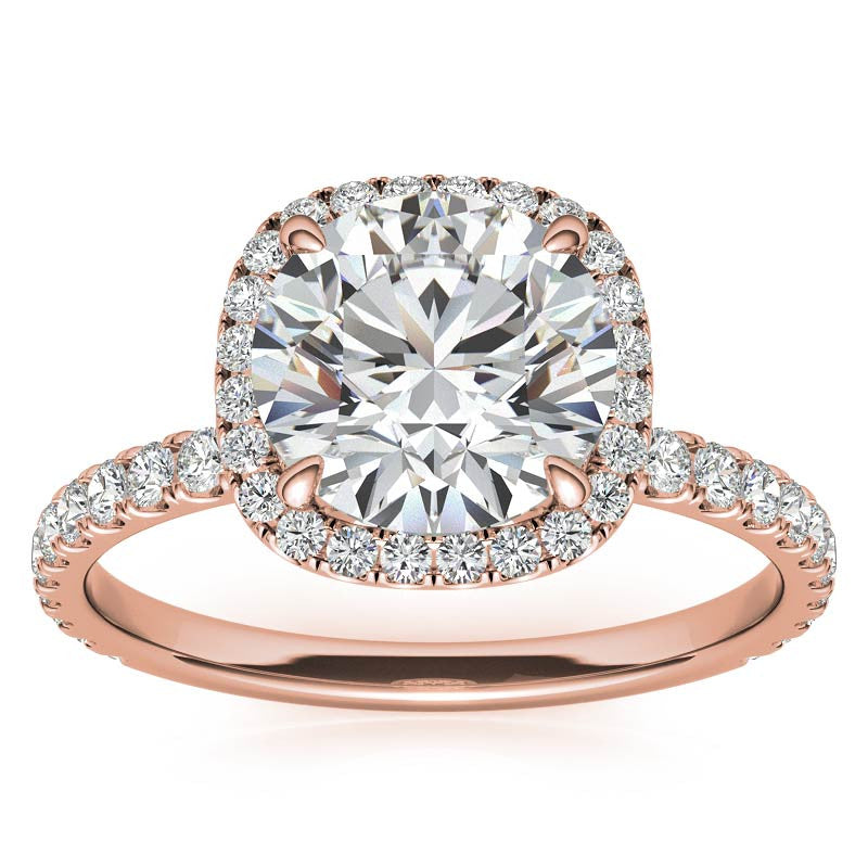 Round Brilliant Moissanite with Cushion Halo Engagement Ring