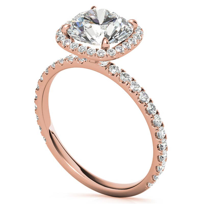 Round Brilliant Moissanite with Cushion Halo Engagement Ring