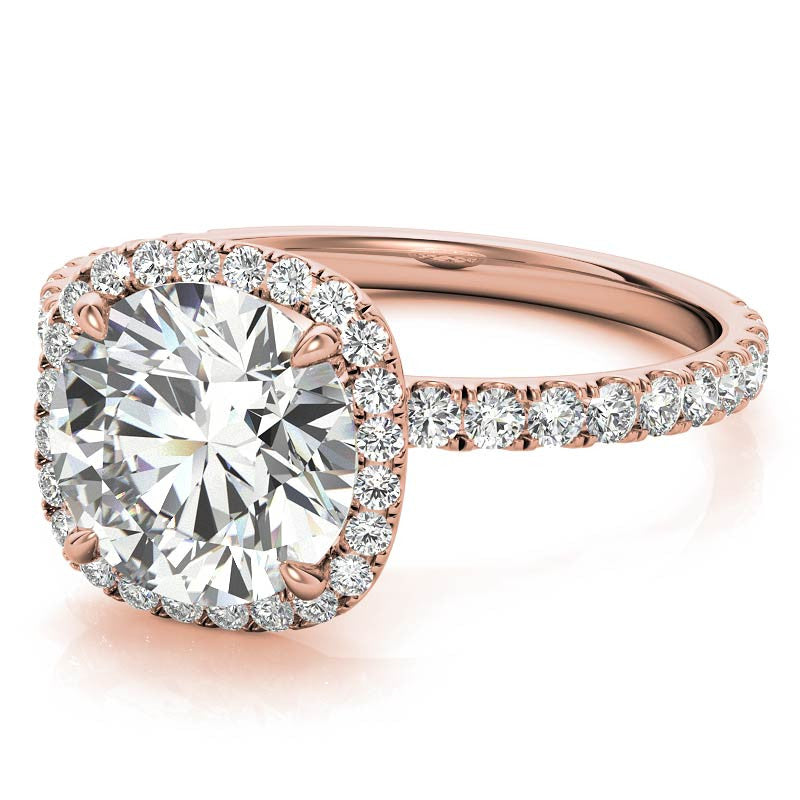 Round Brilliant Moissanite with Cushion Halo Engagement Ring