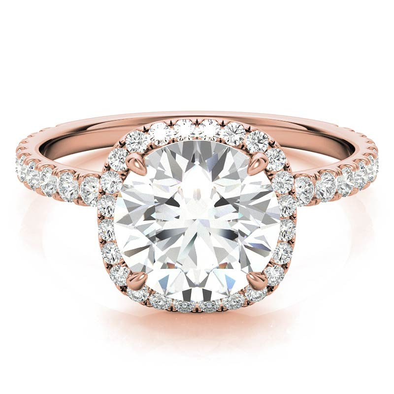 Round Brilliant Moissanite with Cushion Halo Engagement Ring