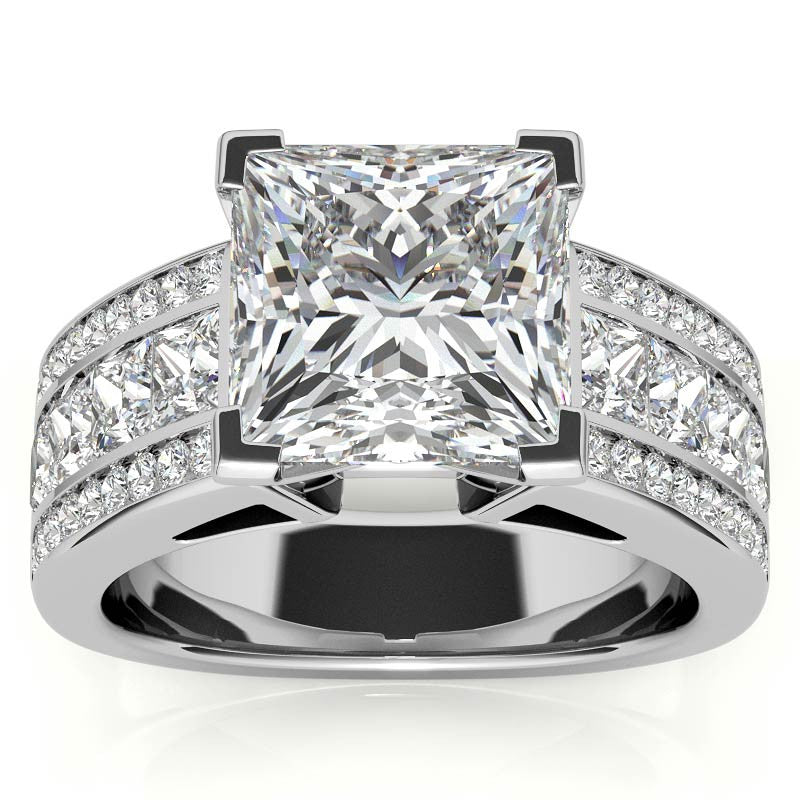 Wide Princess Moissanite Engagement Ring