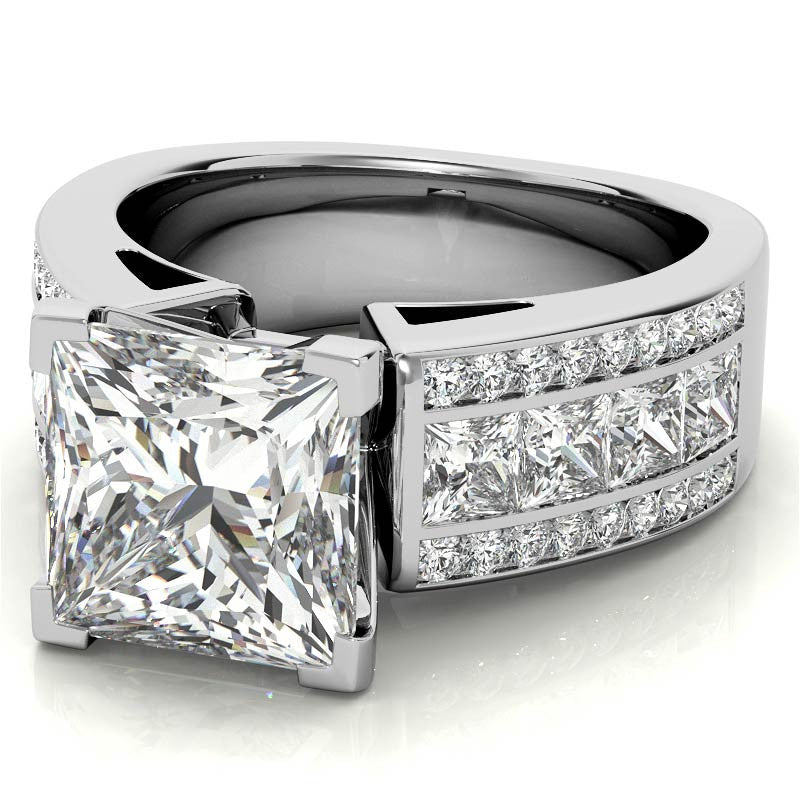 Wide Princess Moissanite Engagement Ring