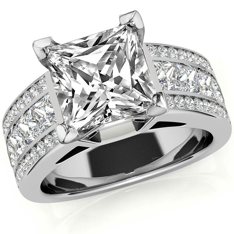 Wide Princess Moissanite Engagement Ring