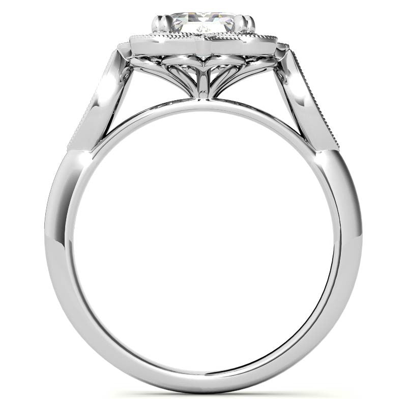 Antique Vintage Style Halo Emerald / Radiant Moissanite Engagement Ring