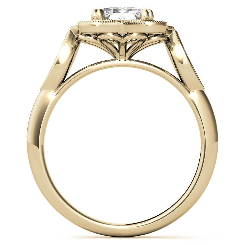 Antique Vintage Style Halo Emerald / Radiant Moissanite Engagement Ring
