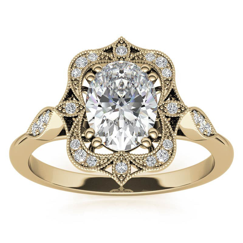 Antique Vintage Style Halo Oval Moissanite Engagement Ring