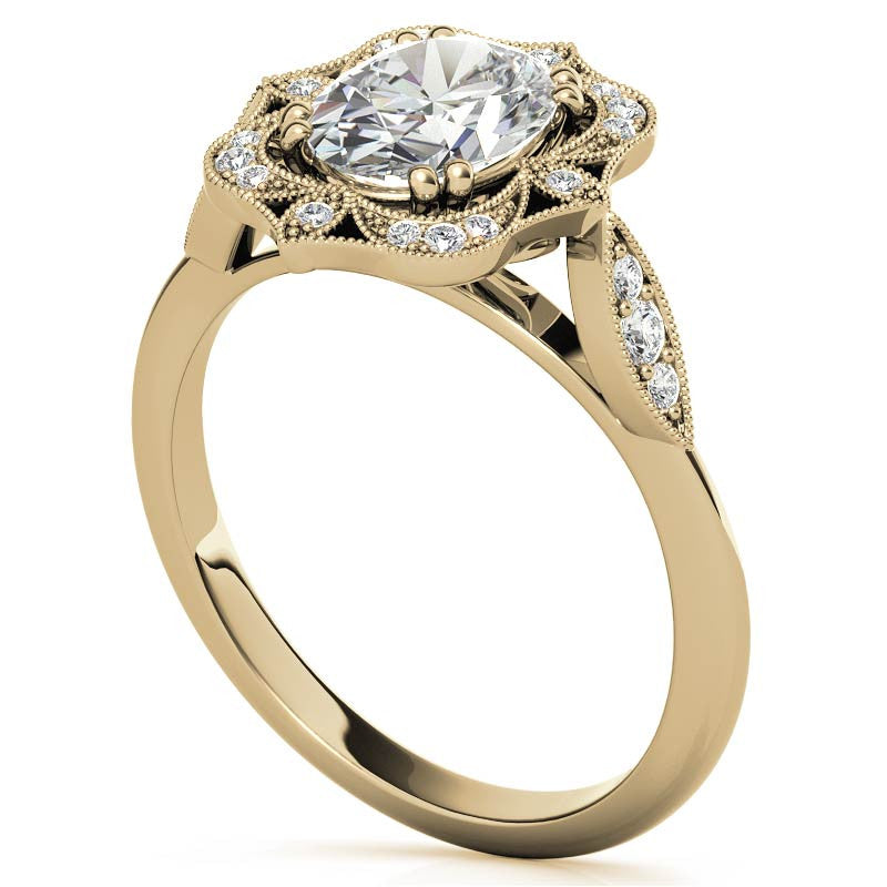 Antique Vintage Style Halo Oval Moissanite Engagement Ring
