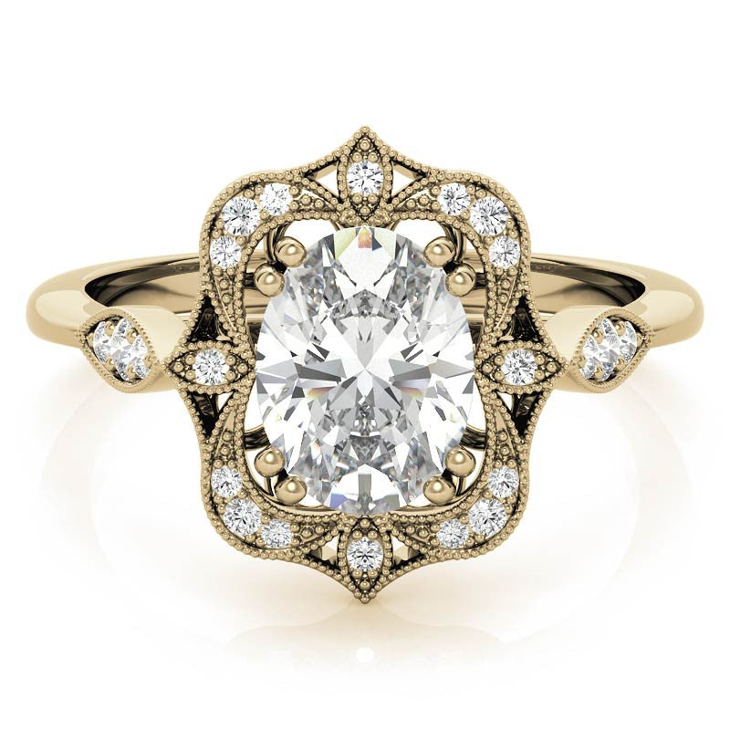 Antique Vintage Style Halo Oval Moissanite Engagement Ring