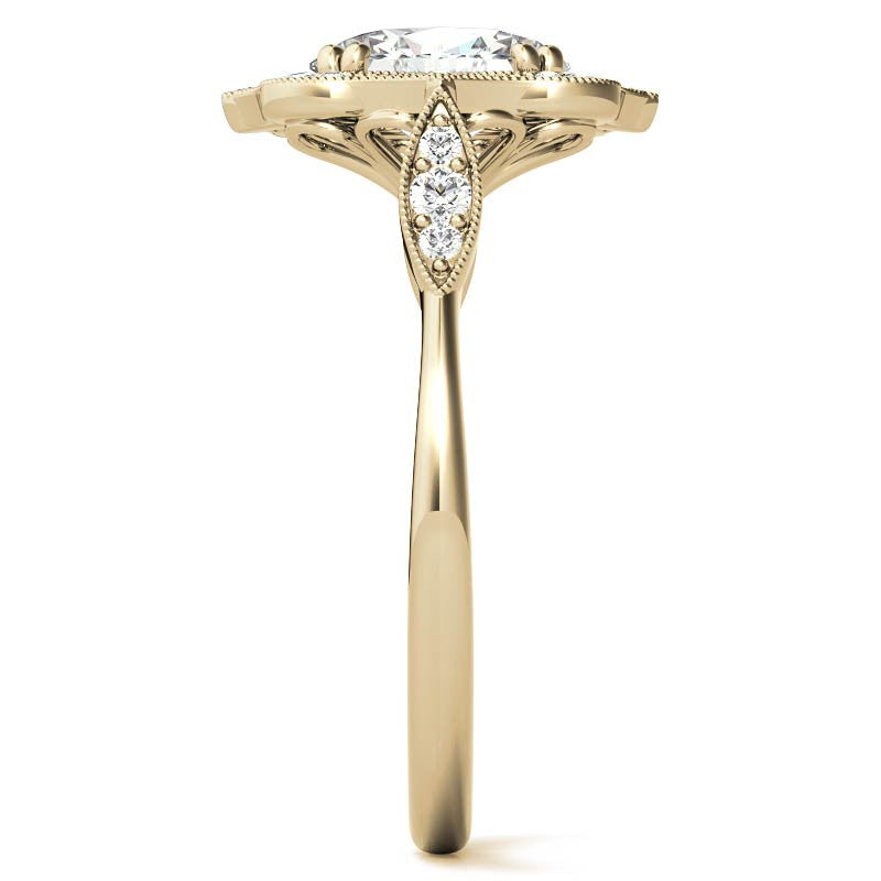 Antique Vintage Style Halo Oval Moissanite Engagement Ring