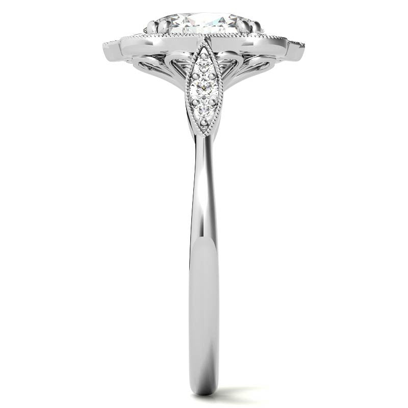 Antique Vintage Style Halo Oval Moissanite Engagement Ring