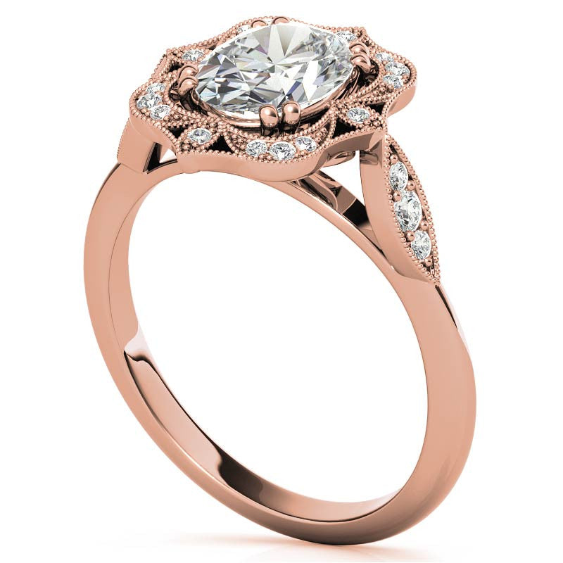 Antique Vintage Style Halo Oval Moissanite Engagement Ring
